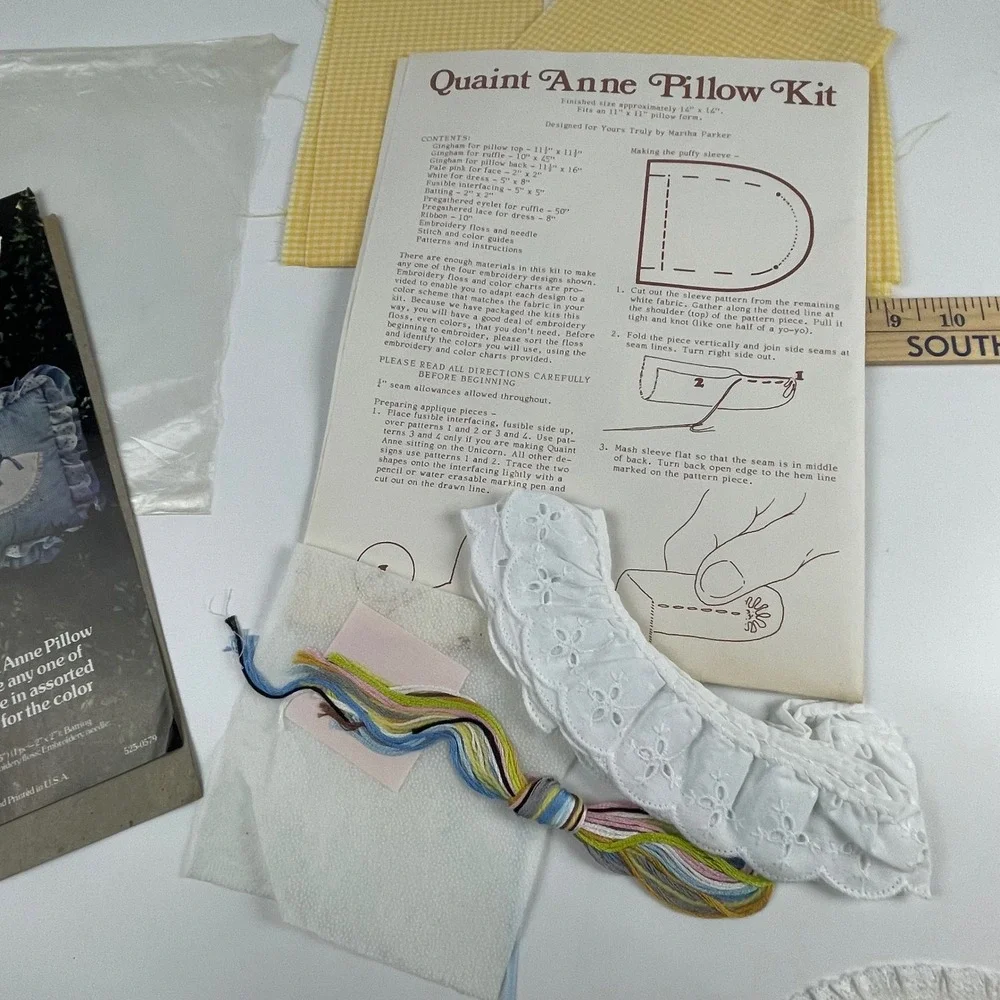 Vintage 1979‎ Yours Truly Quaint Anne Pillow Kit 1291 Yellow Gingham Embroidery